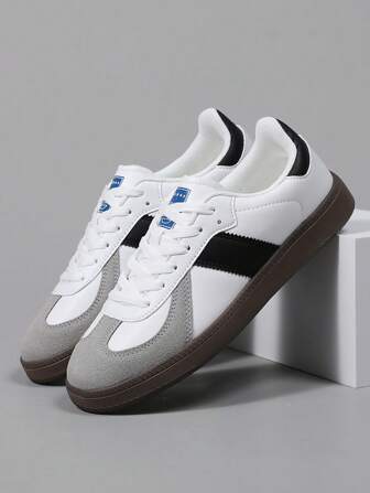 Men's Vintage Casual Soft Sole Sneakers, Round Toe Lace-Up Flat Shoes, Large Size 46, All Season