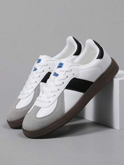 Men's Vintage Casual Soft Sole Sneakers, Round Toe Lace-Up Flat Shoes, Large Size 46, All Season