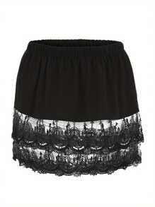 Eyelash Lace Mesh Layering Fake Tops Skirt Hem For Women, A-Shape Version Crochet Lace Trim Clothing Match Lower Hems - 黑色 - 查看 1