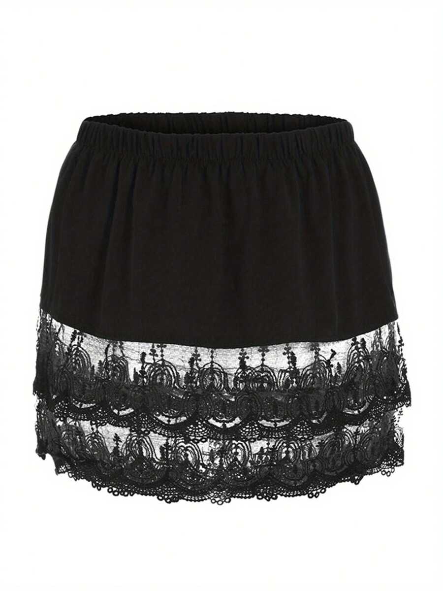 Eyelash Lace Mesh Layering Fake Tops Skirt Hem For Women, A-Shape Version Crochet Lace Trim Clothing Match Lower Hems - 黑色 - 查看 1
