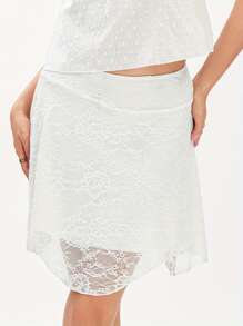 Women's Fashion Mini Skirts Low Rise Lace Skirts Spring Summer Casual Irregular Short Skirts - White - View 3