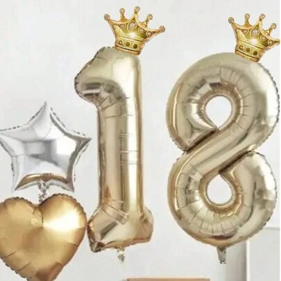 1/2 个 40 英寸大号金色皇冠数字气球，搭配金色迷你皇冠，适合 1-30 岁、16 岁、18 岁、20 岁、21 岁、25 岁、30 岁、35 岁、40 岁、45 岁、50 岁、55 岁、60 岁生日