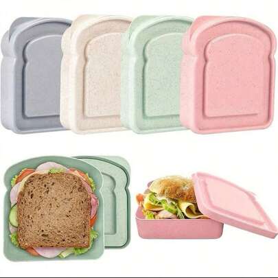 1pc Bento Box, Sandwich Container, Lunch Box Plastic Toast Shaped Food Storage Sandwich Box With Lid, Reusable, Microwave And Dishwasher Safe, Suitable For Family Or Adults, Kitchen Supplies