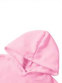 2Pcs Womens Spring Fall Sportswear Solid Color Hooded Long Sleeves Sweatshirt Drawstring Slacks Set Streetwear - Pink - View 6