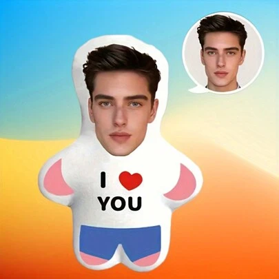 Customized Unique "I Love You" Mini Person Shaped Photo Printed Throw Pillow, Perfect Gift Choice For Valentine's Day, Halloween, Christmas, Thanksgiving, Anniversary, Lightweight, Washable, Funny, Cute, Love, Soft, Comfortable, Elegant, Simple, Custom, Personalized, Unique, Ideal Gifts For Him, Ideal Gifts For Her, Him, Her, Boyfriend, Girlfriend, Dad, Mom, Family, Friends, For Anniversaries, For Mother's Day, For Birthdays, For Valentine's Day, For Graduation, For Father's Day, For Weddings, For Housewarming, Sofa, Bed, Car, Tea Room, Bedroom, Bathroom, Living Room, Dining Room