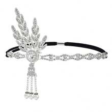 1/3 件 20 世纪 20 年代盖茨比风格头饰,珍珠和流苏金属叶发带,万圣节化妆舞会配饰 - 彩色 - 查看 24