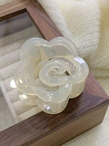 1pc Women Claw Hair Clip In Gray, Pink, Beige, Ins-Style Cute Elegant Camellia Jelly Color Hair Claw