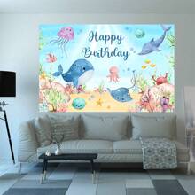 1 Stück Cartoon Ozean-Wal & Delfin fröhlicher Geburtstags Party Hintergrund, Fotografie Hintergrundtuch