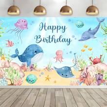 1 Stück Cartoon Ozean-Wal & Delfin fröhlicher Geburtstags Party Hintergrund, Fotografie Hintergrundtuch