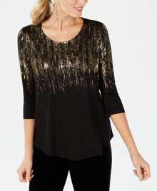 JM Collection 3/4 Sleeve Printed Tunic Top - Vàng - Xem 1