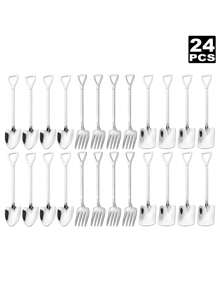 3件/9件/24件不锈钢甜点叉、勺子、冰淇淋/西瓜勺套装、学校用品 - 銀色 - 查看 11