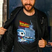 Camiseta Playera Con Estampado Volver al Futuro Manga Corta - Negro - Ver 1