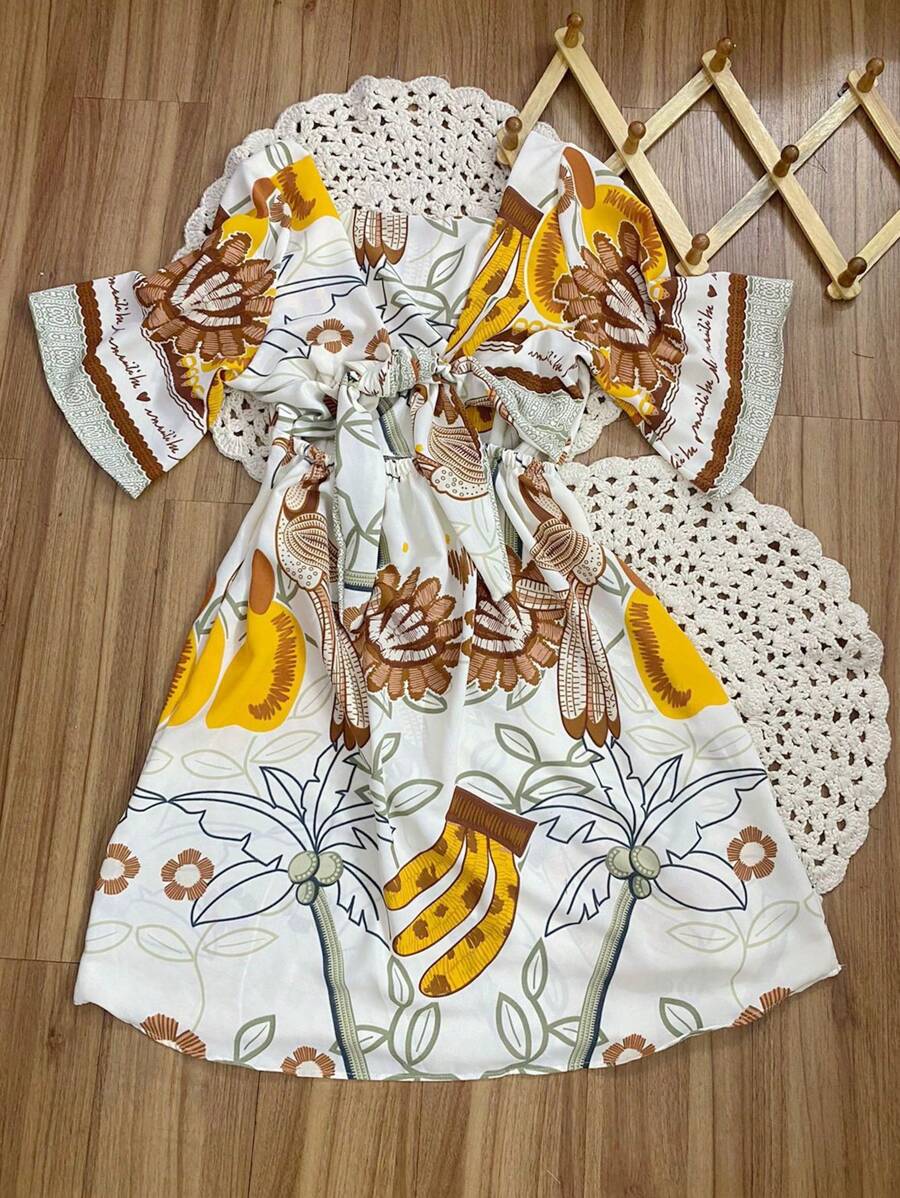 Women's Plus Size Printed Short Dress - fruta blanca - Ver 1