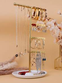 1 Pc Metal Jewelry Holder With Tray For Storing And Displaying Necklaces, Earrings And Bracelets. Earring Display Stand, Suitable For Home Storage Or Jewelry Retail, Valentine's Day Gift - Multicolor - View 3