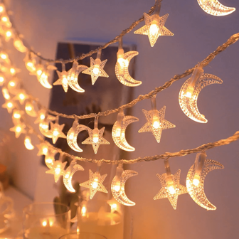 1Pc LED Warm White Color Hanging Decoration, Moon Star Light For Ramadan, Wedding, Birthday, Battery Case, Outdoor Curtain Light For Indoor, Home, Terrace Decor
