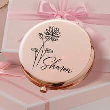 1 件定制名字花化妆镜 - 个性化优雅袖珍镜，便携式折叠镜，送给女性、朋友的理想礼物 - 适合婚礼、生日、伴娘、毕业典礼和旅行礼物 - 梳妆台和沐浴日常用品