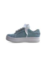 Tenis de mezclilla rasgado casuales para dama con agujeta de listón, cómodos y versátiles  calzado azul casual para mujer con cordones grandes, planos, antideslizantes - Azul - Ver 5