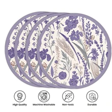 1 件/4 件家居装饰，花卉图案波西米亚风格圆形皮革餐垫 - 复古黄色曼陀罗花，花卉图案，防滑耐热可洗涤纶纤维餐桌垫，适合用餐和派对