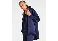 Women's Oversized Satin Collared Long-Sleeve Shirt - Midnight - View 1