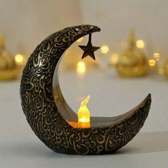 Star & Moon Candle Holder, Holiday Crescent Lantern, Electronic Candle Light, Wind Lamp - Holiday Holiday Decorations