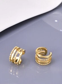 زوج من مقاطع الأذن الذهبية من الفولاذ المقاوم للصدأ، اكسسوارات شخصية بدون ثقب، أقراط بثلاثة أسلاك للأذن، أقراط هليكس للارتداء اليومي