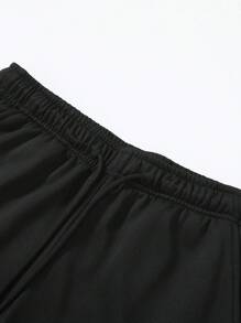 Men's Summer 2 In 1 Straight Sports Shorts, Black Street Graphic Print Breathable Knee-Length Pants