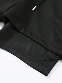 Men's Summer 2 In 1 Straight Sports Shorts, Black Street Graphic Print Breathable Knee-Length Pants