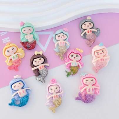 10 piezas de Accesorios de sirena y princesa DIY: llaveros, pendientes, accesorios para el cabello, decoraciones artesanales, suministros de resina para papelería, fundas de teléfono, tazas, zapatos, pegatinas para refrigeradores, manualidades de joyería