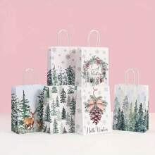 12 piezas de bolsas de regalo de invierno con diseños de coronas, ciervos, copos de nieve y árboles en blanco para el Día de San Valentín, bodas y cumpleaños