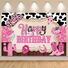 1 Peça Banner de Bottom para Aniversário Estilo Cowboy, Tema Disco Oeste Rosa, Decoração de Parede para Festa de Aniversário, Adequado para Aniversário, Casamento, Batismo, Comemoração de Feriados