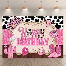 1 Peça Banner de Bottom para Aniversário Estilo Cowboy, Tema Disco Oeste Rosa, Decoração de Parede para Festa de Aniversário, Adequado para Aniversário, Casamento, Batismo, Comemoração de Feriados