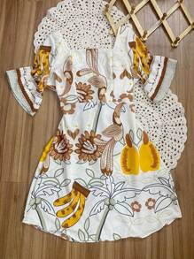 Women's Plus Size Printed Short Dress - fruta blanca - Ver 2