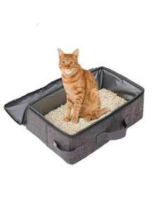 便携式可折叠猫砂盆带盖、手柄和猫砂盘，轻便旅行猫砂盆，猫和小猫必备 - 彩色 - 查看 16