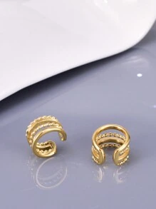 زوج من مقاطع الأذن الذهبية من الفولاذ المقاوم للصدأ، اكسسوارات شخصية بدون ثقب، أقراط بثلاثة أسلاك للأذن، أقراط هليكس للارتداء اليومي