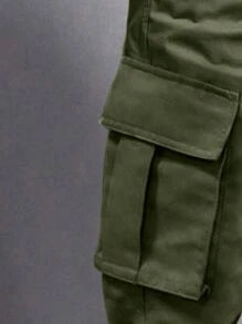 1pc Teen Boy Multifunctional Pockets Casual Cargo Pants, Street Style Fashionable, For Spring/Autumn/Winter - Army Green - View 3