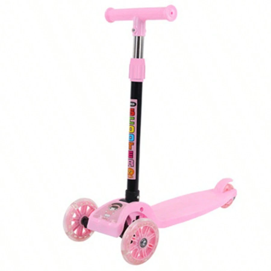 LED Light Up Foldable Toy Scooter Adjustable Height Balance & Coordination Training With Multi-Color Lights For Girls & Boys - Pink - View 1