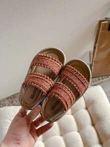 1 Pair Girls Woven Princess Style Soft Bottom Cute Sandals, Suitable For Summer