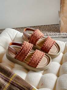 1 Pair Girls Woven Princess Style Soft Bottom Cute Sandals, Suitable For Summer