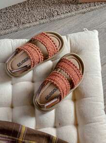 1 Pair Girls Woven Princess Style Soft Bottom Cute Sandals, Suitable For Summer