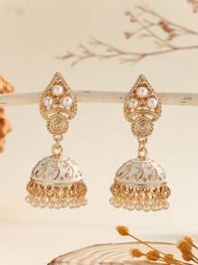 1 对优雅耳环，复古铃铛和人造珍珠流苏吊坠耳环，适合女性日常佩戴、节日、婚礼和派对/珠宝礼物 - 多色 - 查看 7