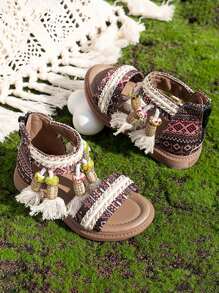 1 双儿童凉鞋，时尚复古防滑耐用沙滩鞋，适合男孩和女孩 - 卡其色 - 查看 15