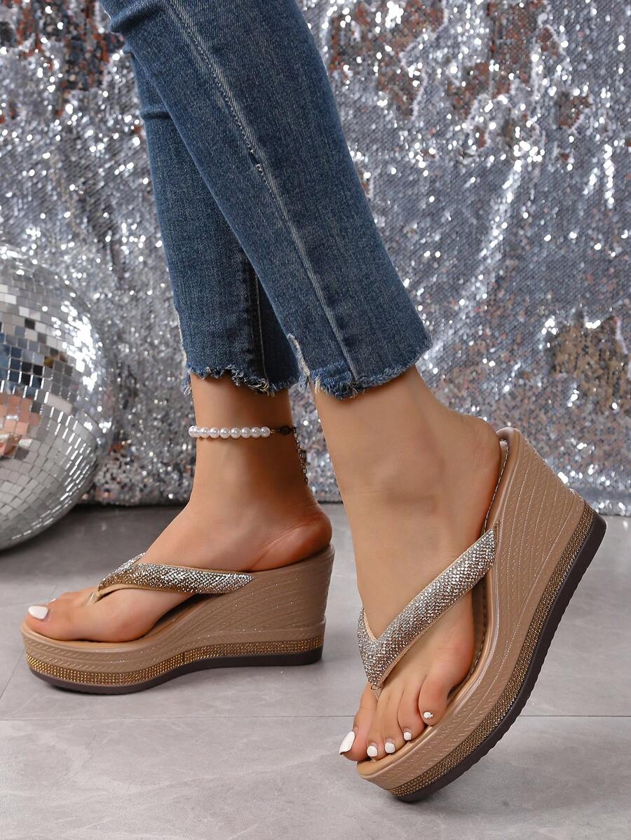 Tren Musim Panas Terkini! Sandal Jepit Wedges Meteor yang Modis & Serbaguna, Sandal Platform Sol Tebal, Sepatu Pantai untuk Liburan, Nyaman & Bergaya untuk di Rumah & Berpergian, Semua Orang Menyukainya! - Khaki - View 1