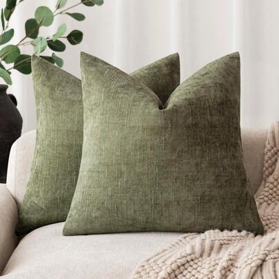 1pc Soft Textured Chenille Decorative Pillow Cover, Square Accent Solid Cushion Cover, Cozy Neutral Farmhouse Pillow Sham For Sofa,Bedroom, Living Room, No Filling, Also Good As A Fun Gift