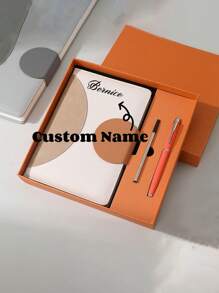 1 Set A5 Notebook Gift Box, Simple Meeting Note Book, Sheepskin Cover B5 Business Notebook, Customized Text School Supplies Set Back To School