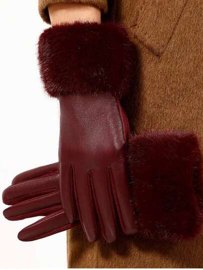 1 par kvinnor höst/vinter ullmanschett Enfärgad Casual Eleganta handskar, polyestermaterial utan finger, lämplig för utomhusbruk och fritid