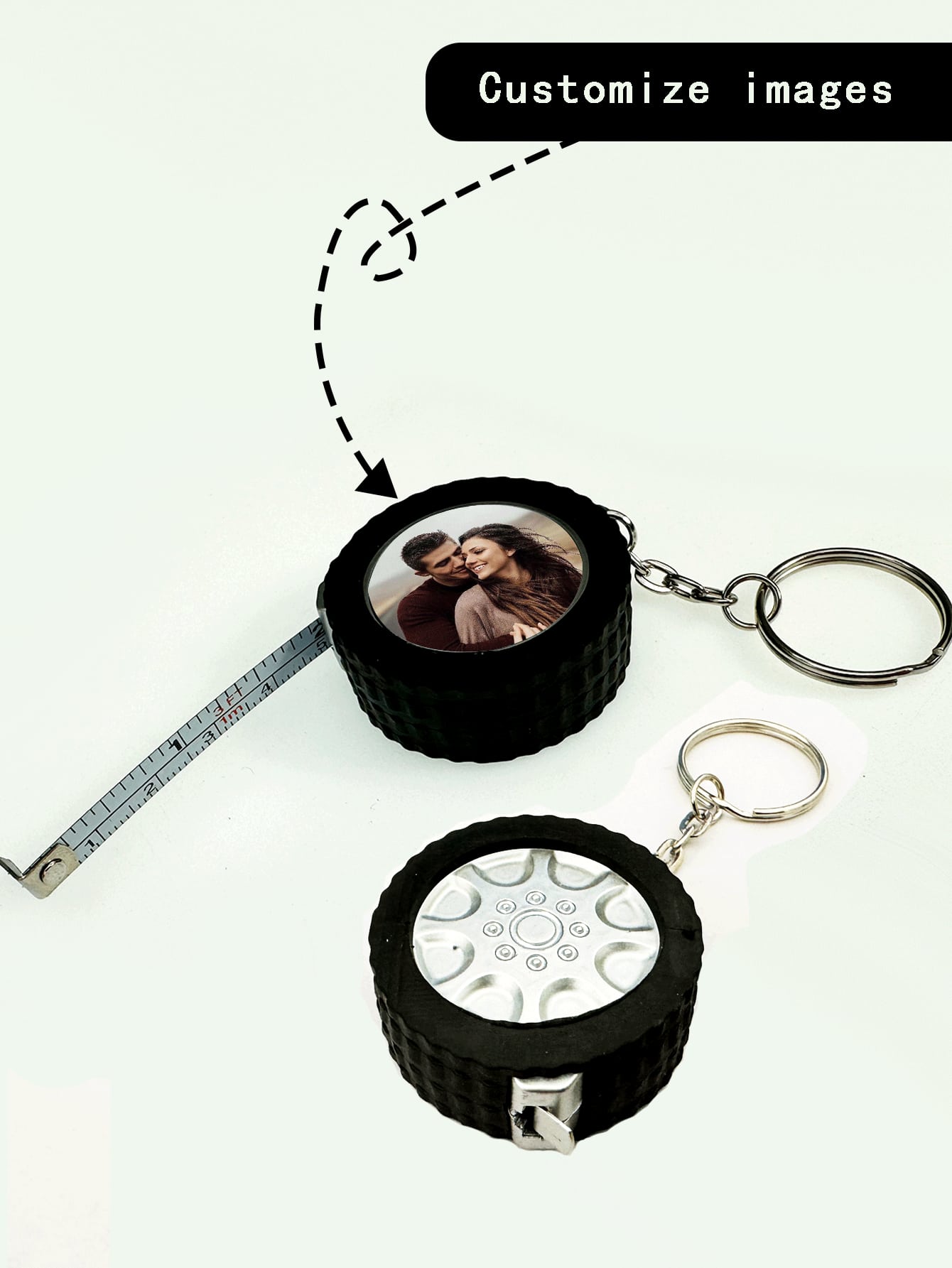 1 pieza Llavero con cinta métrica de acero retráctil personalizable, estilo europeo y americano