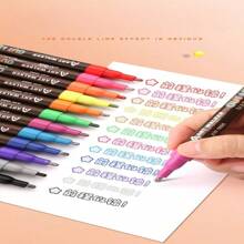 8 Colors Outline Pen Set, Double Line Marker Pens For DIY Journaling, Highlighter Fluorescent Pen, Drawing/Art Class/Graffiti - one-size - View 7
