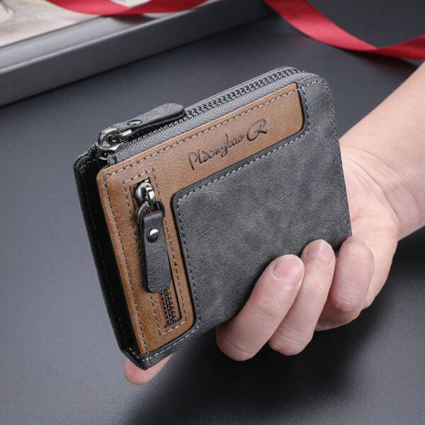 1 pièce Nouveau style de portefeuille pour homme vintage , portefeuille zippé multifonctionnel, porte-cartes polyvalent pour jeunes. Cadeau pour hommes, Saint-Valentin.