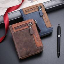 1 pieza Cartera de hombre de estilo nuevo, vintage y moda, con cremallera multifuncional, cartera versátil para estudiantes con múltiples compartimentos para tarjetas, regalo para hombres, regalo para el Día de San Valentín