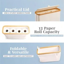 Kosz na 12 rolek papieru toaletowego - Pudełko do przechowywania papieru toaletowego - Najlepsze pudełko do przechowywania w łazience - Bambusowy kosz do przechowywania, uchwyt na papier toaletowy, organizer do łazienki - Kosz na papier toaletowy Wystrój łazienki Wystrój jesienny Powrót do szkoły